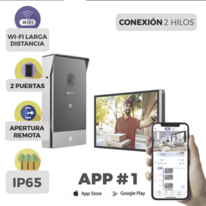 Videoportero IP Conexión a 2 Hilos / Con Monitor Wi-Fi para Interior / Frente de Calle IP65 Uso En Exterior Debe Tener Protección / Cámara 3 Megapíxel / Llamada a la App / Apertura remota / Apertura de 1 Puerta y un 1 Porton
