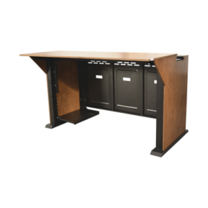 Consola Profesional para Monitoreo | Con Porta PC | Con Tomacorriente | Tapas Removibles | Color Negro y Nogal con Veta | Lamina de Acero Rolado Calibre 18 | Pintura en Polvo Electrostática.