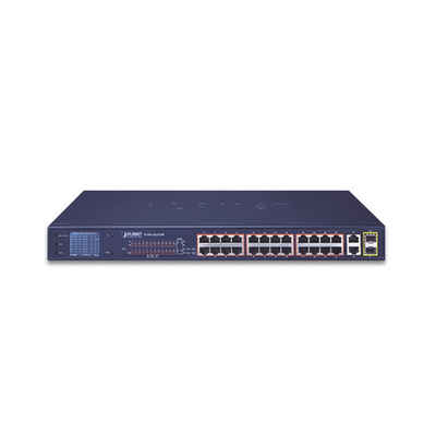 Switch PoE No Administrable / 24 Puertos 10/100 Mbps / 2 Puertos Combo Gigabit TP/SFP / PoE 802.3af/at 300 W / Alcance Extendido 250 m (820.2 ft) / Pantalla LCD - Imagen 2