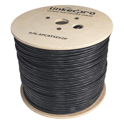 Bobina de Cable Siamés Cat5e CCA + 2 Cables Gruesos (16 AWG) / 305 m (1000 ft) / Exterior / Industrial para Climas Extremos