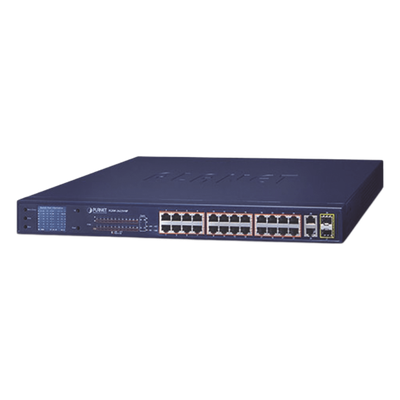 Switch PoE No Administrable / 24 Puertos 10/100 Mbps / 2 Puertos Combo Gigabit TP/SFP / PoE 802.3af/at 300 W / Alcance Extendido 250 m (820.2 ft) / Pantalla LCD - Imagen 3