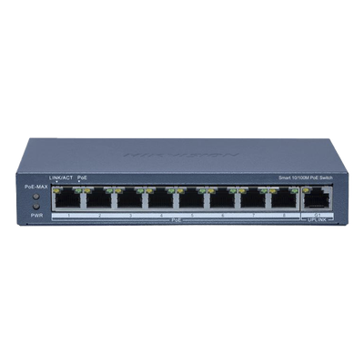 Switch PoE+ Monitoreable / 8 Puertos 10/100 Mbps / 1 Puerto Gigabit Uplink / 60 W / Alcance Extendido 300 m (984.3 ft) / Gestión en Nube
