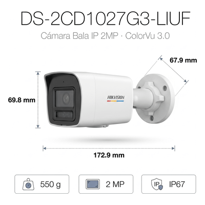 Cámara Bala IP / 2 Megapixel / ColorVu 3.0 / Dual Light 30 m (98.4 ft) / Lente 2.8 mm / 115° / WDR 120 dB / IP67 / PoE - Imagen 2